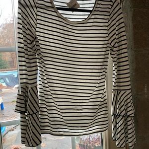 Bell sleeved striped top